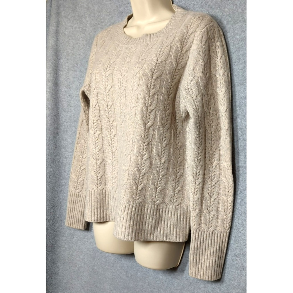 TAHARI 2 ply Thick 100% Cashmere Cable Knit Sweater S Gray Pullover Cozy Chic